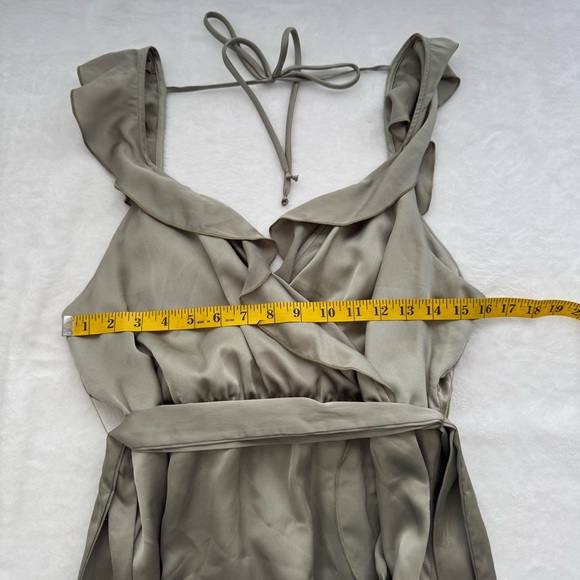 Show Me Your Mumu Samantha Ruffle Wrap Dress Moss Green Luxe Satin Large - Picture 8 of 9